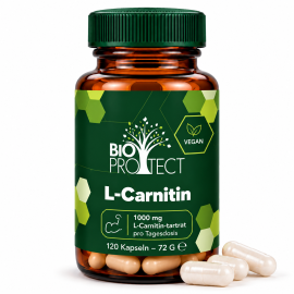 L- Carnitin 500mg - 120 Kapseln - OHNE ZUSATZSTOFFE Bio Protect